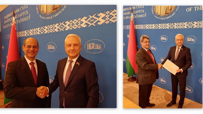Rector del ISRI y el Embajador cubano en Belarus, por el Presidente de la Comisión de Relaciones Exteriores del Parlamento de Belarus