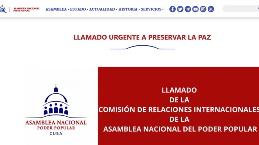 Llamado de la Comisión de Relaciones Internacionales de la Asamblea Nacional del Poder Popular para Preservar la Paz